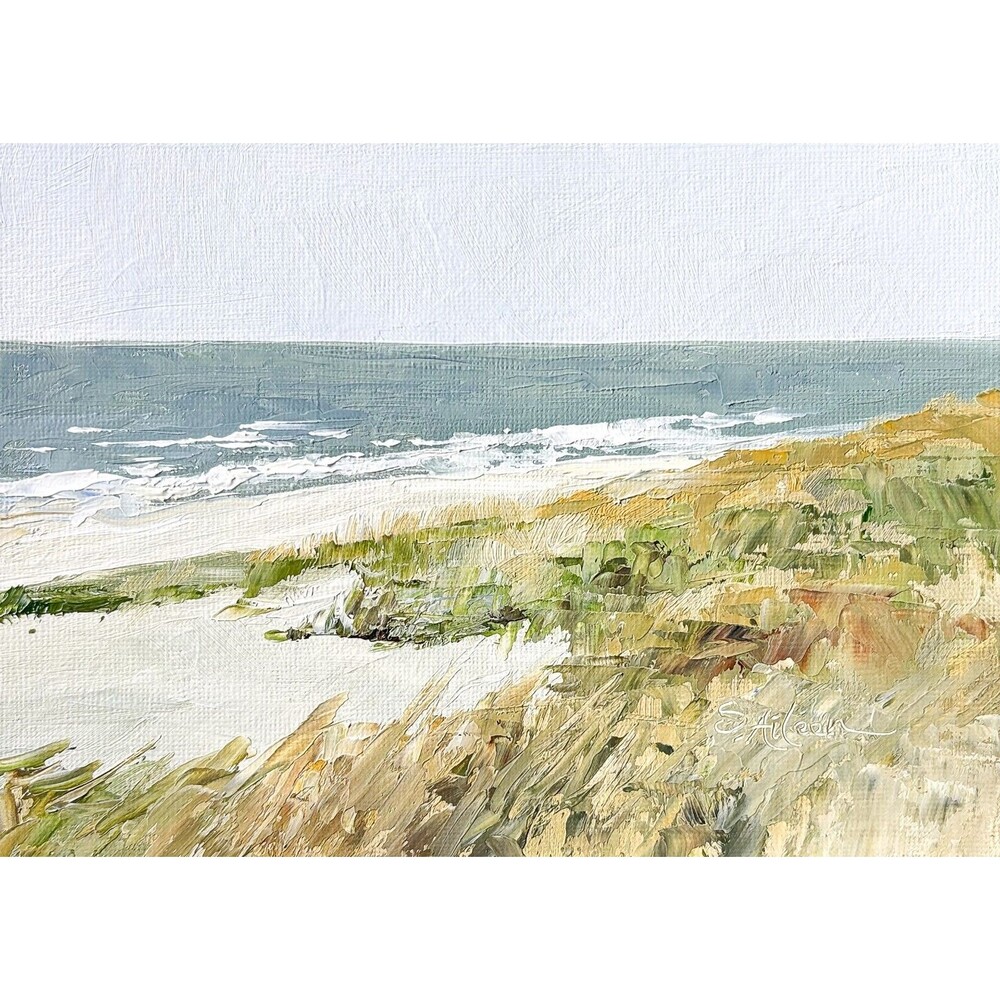 5x7 Original Oil Landscape Painting Seascape Impressionist Beach Dunes Signed